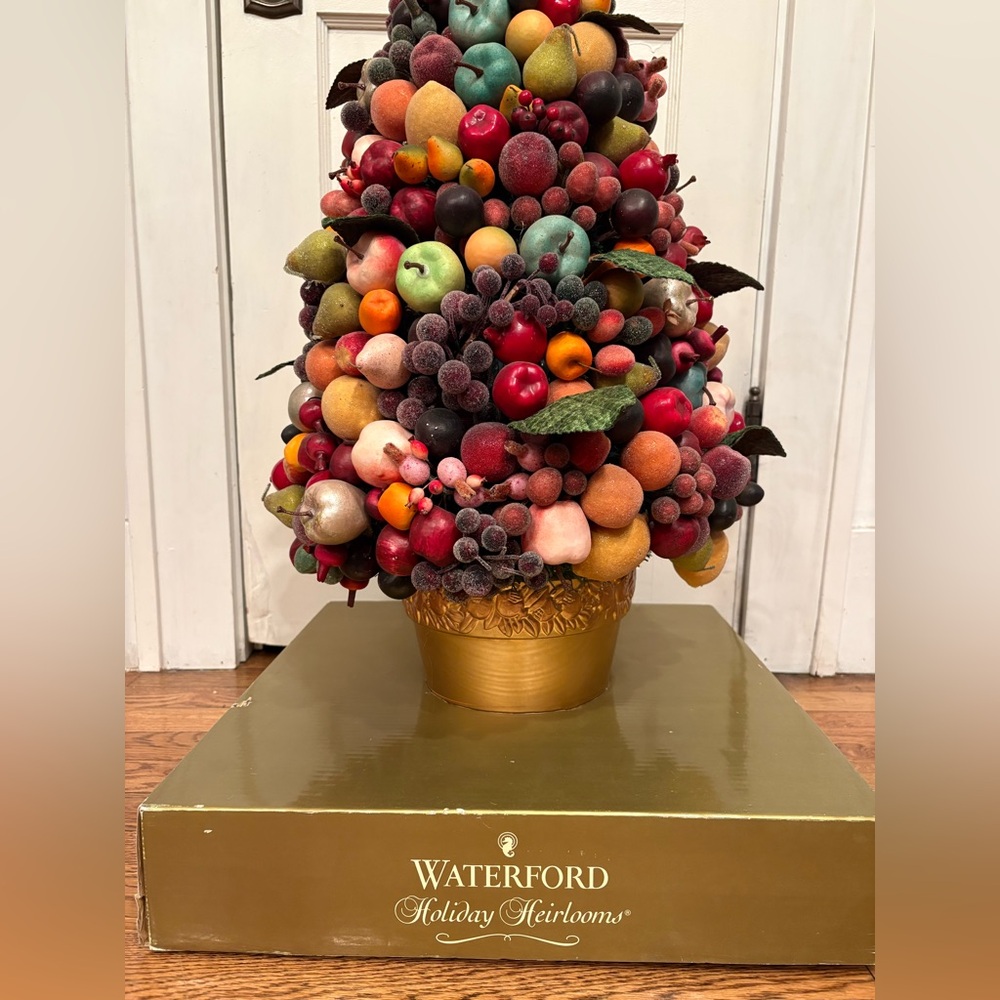 Waterford Holiday Fruit Tree with Gold Base, Sugared Fruits, NWT